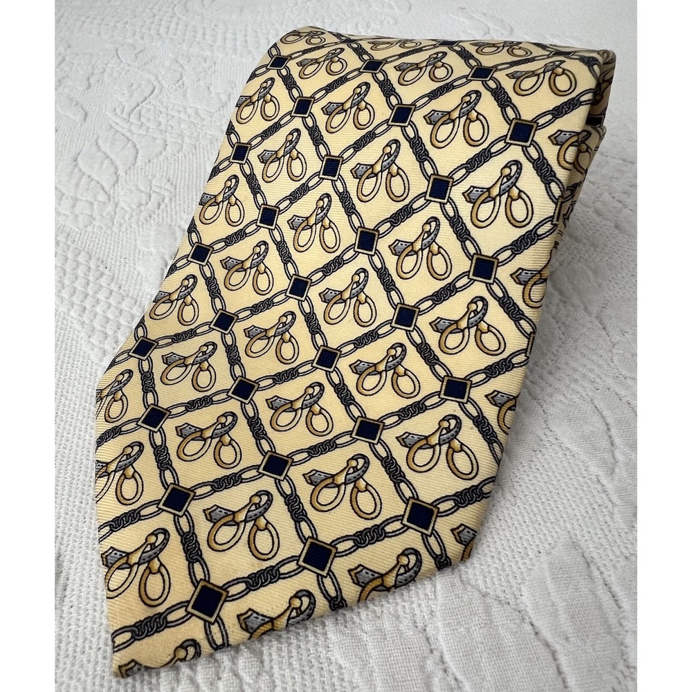 Vintage Paolo Gucci Tie 100% Silk Italy Equestrian Horse Bit Crest Necktie